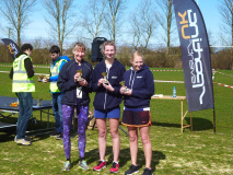 Theresa Johns, Beth Burnett, Fiona Tester winning the ladies team prize at the Canterbury 10k