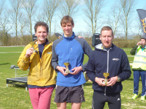 Jacob Hussey, Peter Hogben, Steve Hobbs winning the men's team prize at the Canterbury 10k.